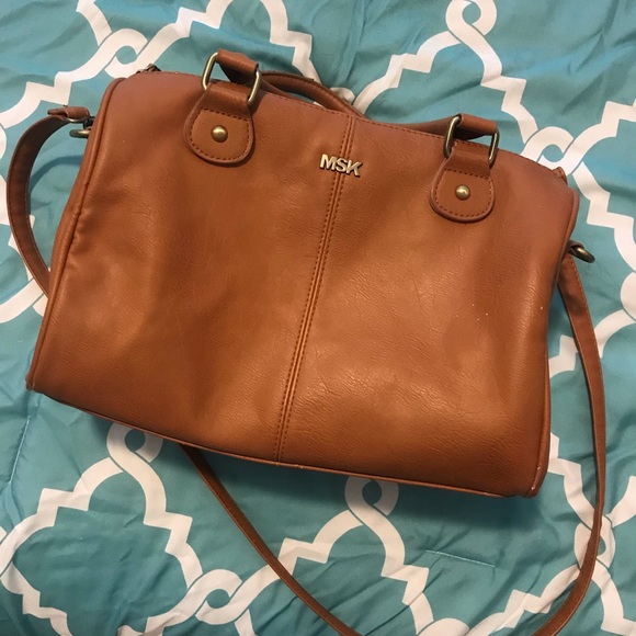 MSK Tan Leather Handbag with Crossbody Strap - Picture 3 of 8